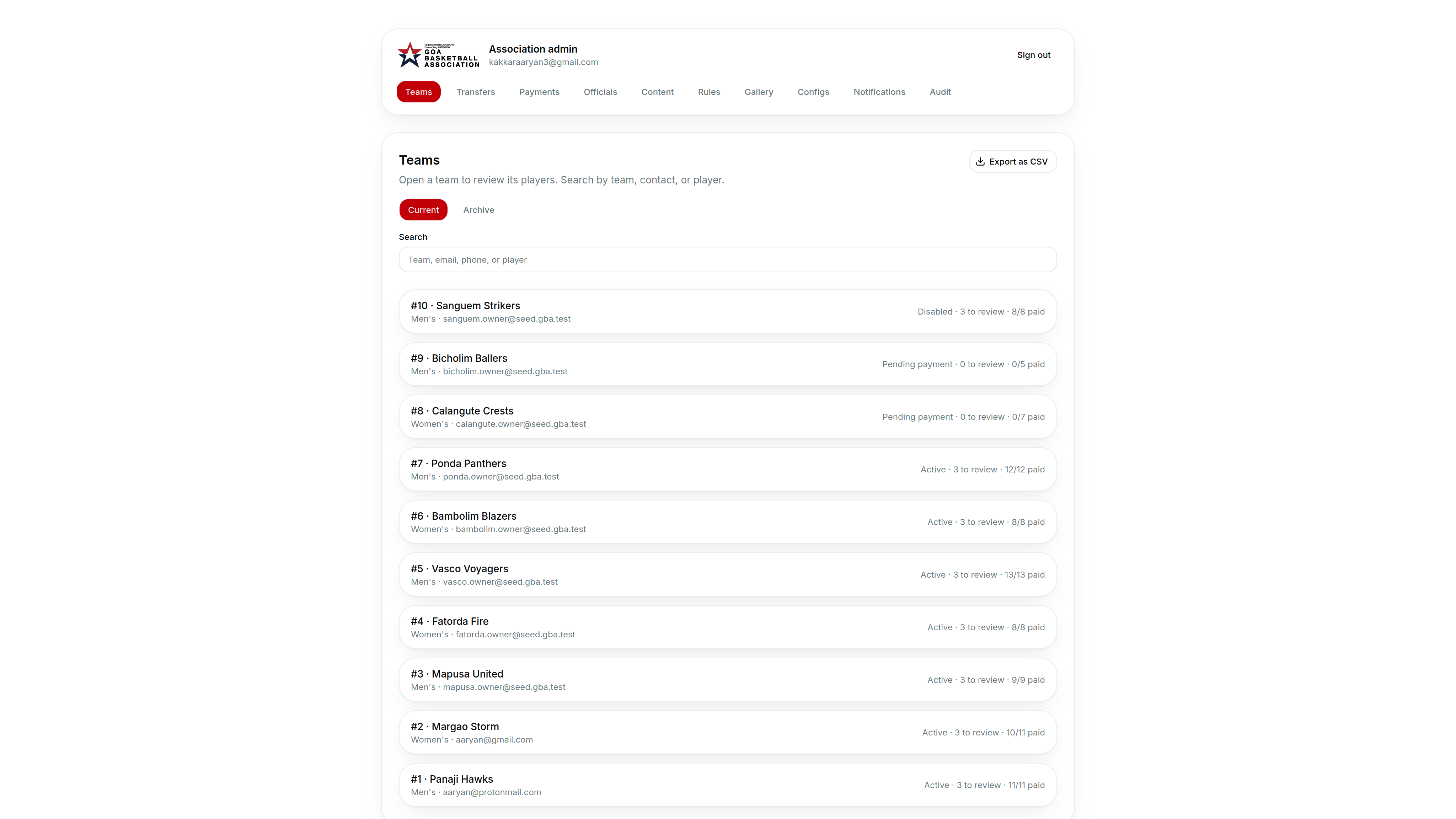 Association admin overview